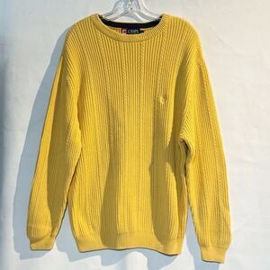 Vintage Chaps Ralph Lauren Sweater Mens L Yellow Cable Knit Crew Cotton 100%